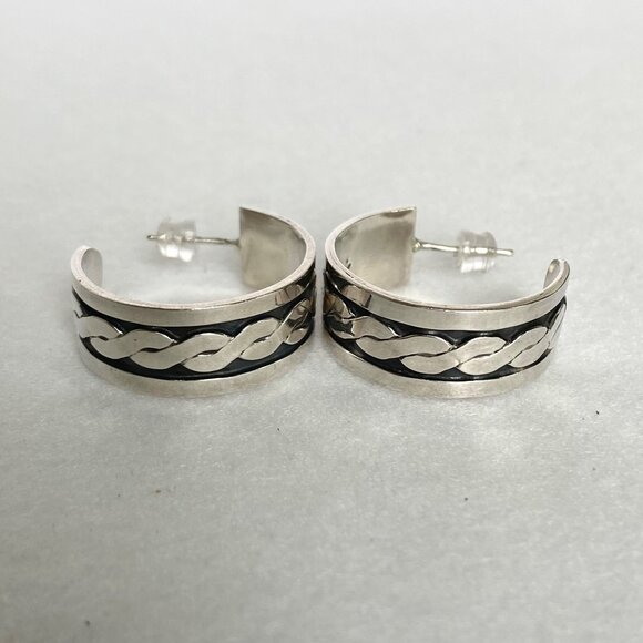 VTG Sterling Silver 925 Taxco Mexico Infinity 10MM Wide 1" Hoop Earrings - Picture 11 of 16